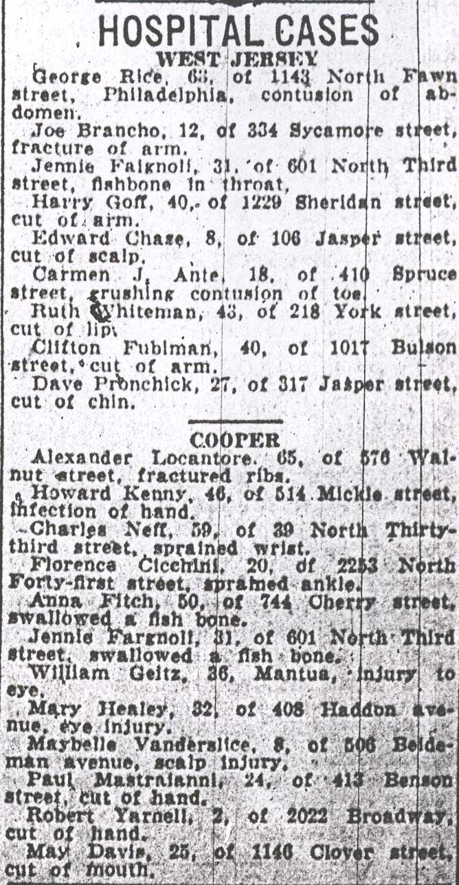 Hospital Cases — Camden Courier-Post, April 6, 1940