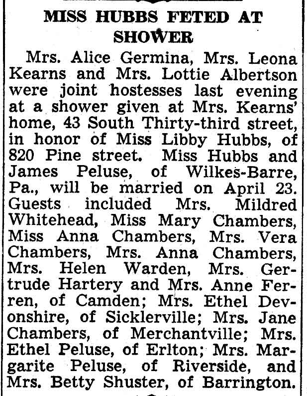 Miss Hubbs Feted at Shower — Camden Courier-Post, February 19, 1938