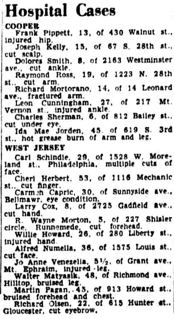 Hospital Cases — Camden Courier-Post, November 8, 1958