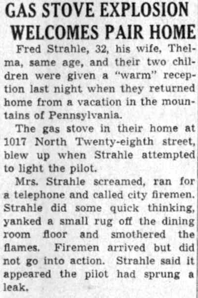 Gas Stove Explosion Welcomes Pair Home — Camden Courier-Post, July 31, 1941
