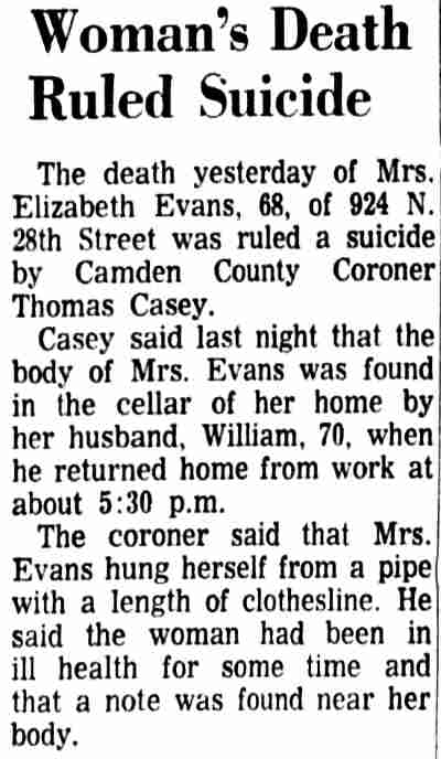 Woman's Death Ruled Suicide — Camden Courier-Post, September 7, 1967