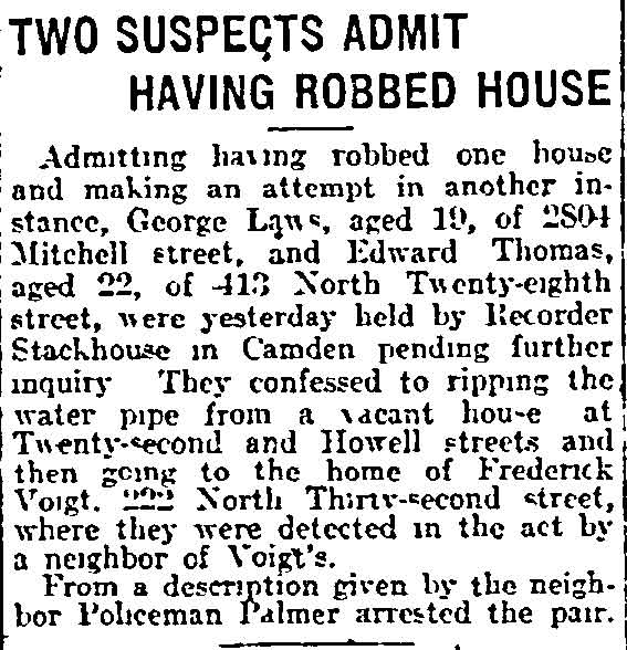 Two Suspects Admit Having Robbed House — Philadelphia Inquirer, October 8, 1914