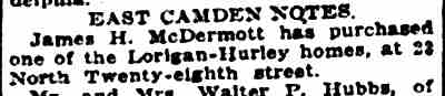 James H. McDermott home purchase notice, Camden Post-Telegram, October 20, 1923