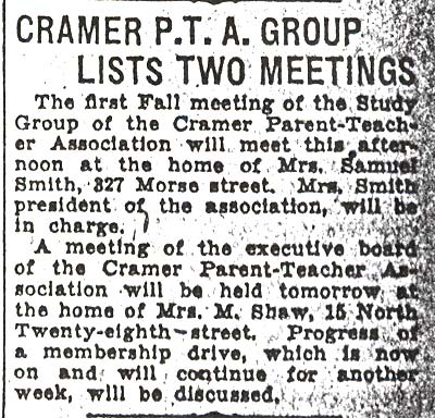 Cramer P.T.A. Group Lists Two Meetings, Camden Courier-Post, October 11, 1933