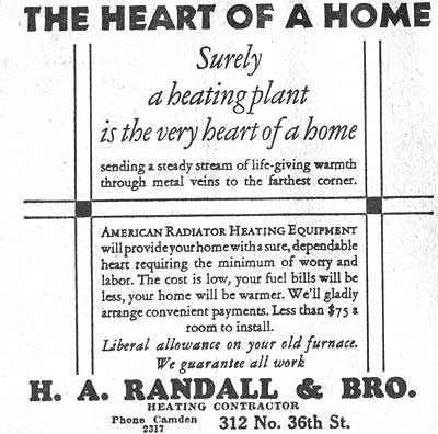 H. A. Randall and Bro. heating contractor advertisement, Camden Courier-Post, September 12, 1929