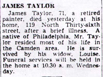 Obituary for James Taylor, Camden Courier-Post, June 5, 1948