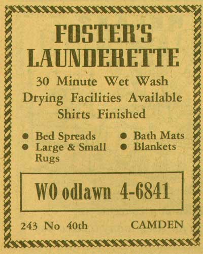 Foster's Launderette, 243 North 40th Street — New Jersey Bell Yellow Pages, 1955