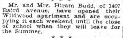 Mr. and Mrs. Hiram Budd — Wildwood social note, Camden Courier-Post, June 6, 1932