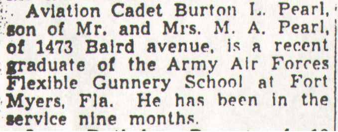 Aviation Cadet Burton L. Pearl — Camden Courier-Post, July 28, 1943