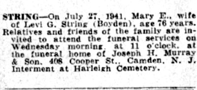 String death notice — Camden Courier-Post, July 29, 1941
