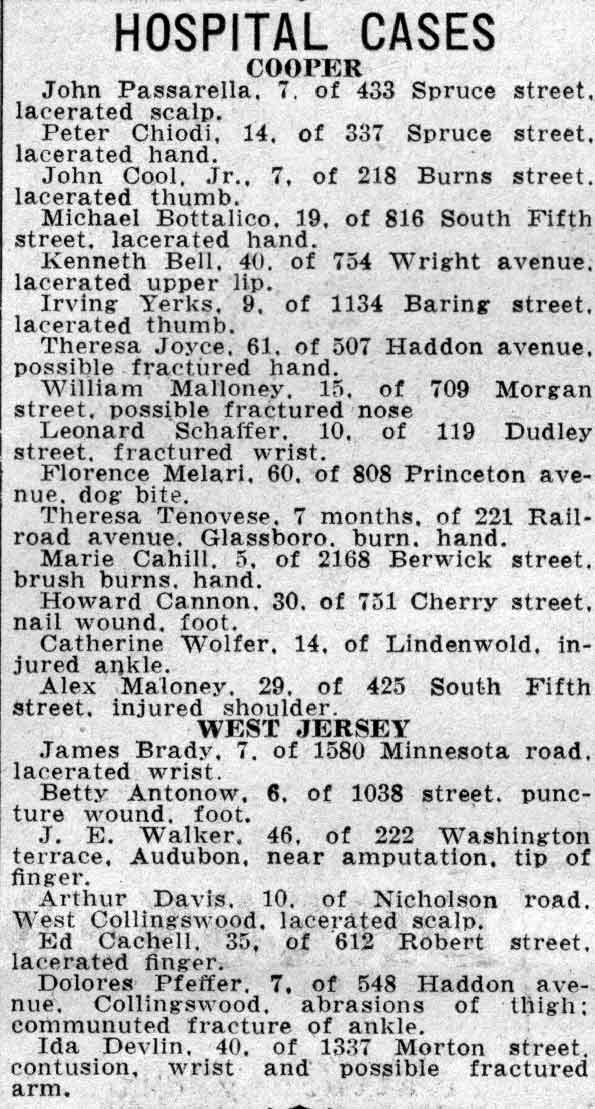 Hospital Cases — Camden Courier-Post, February 26, 1938