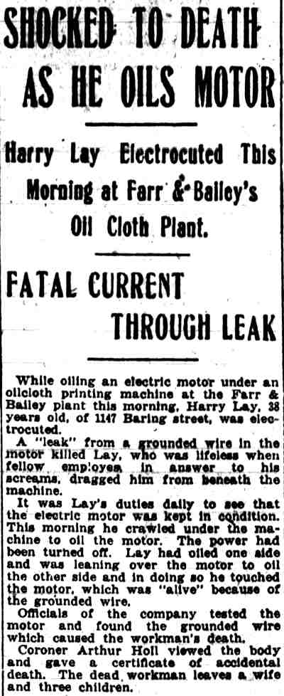 Shocked to Death as He Oils Motor, Camden Post-Telegram, November 25, 1919