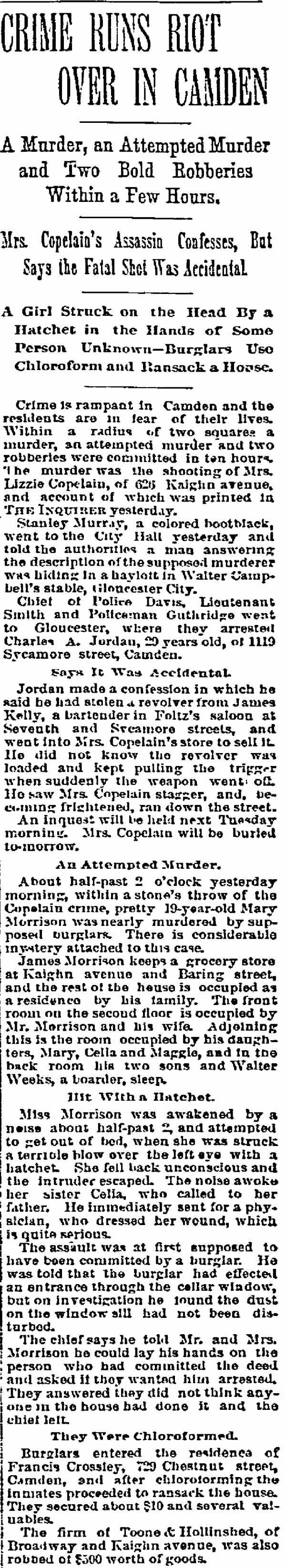 Crime Runs Riot Over in Camden, Philadelphia Inquirer, July 29, 1893