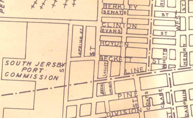 1946 map showing Bath Street running south to north between Line Street and Pine Street