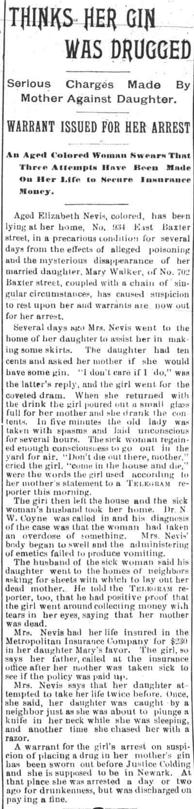Thinks Her Gin Was Drugged, Camden Daily Telegram, June 8, 1895