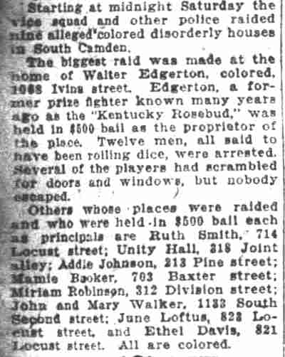 Vice Squad Raids Nine Disorderly Houses — Camden Courier-Post, February 7, 1927
