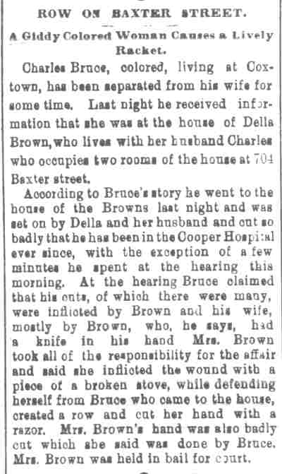 Row on Baxter Street, Camden Daily Courier, March 9, 1882