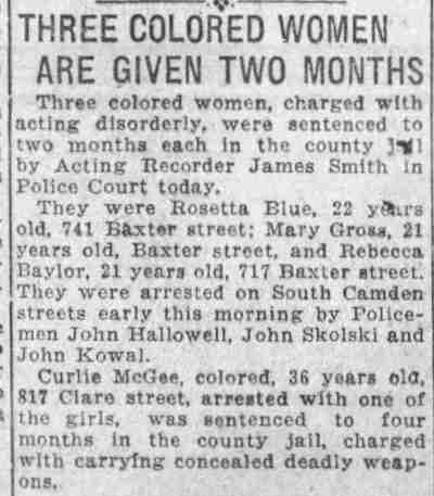 Three Colored Women Are Given Two Months, Camden Post-Telegram, September 17, 1921