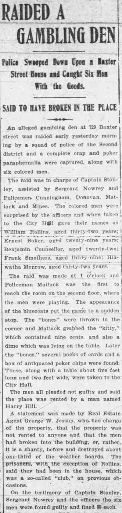Raided a Gambling Den, Camden Daily Courier, December 29, 1902