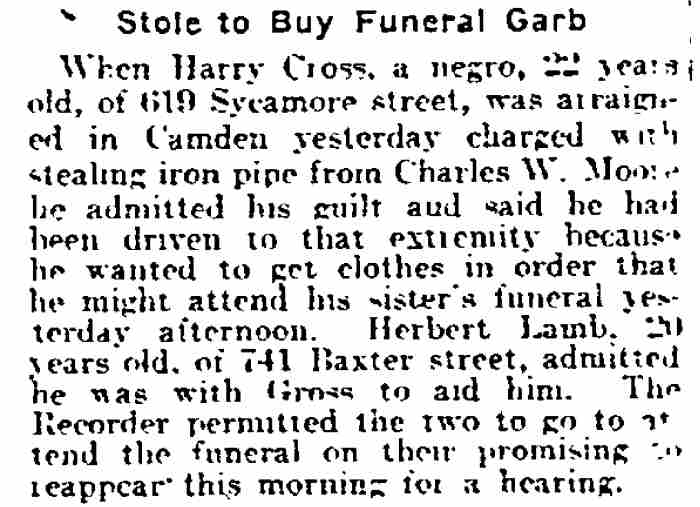 Stole to Buy Funeral Garb, Philadelphia Inquirer, February 9, 1917