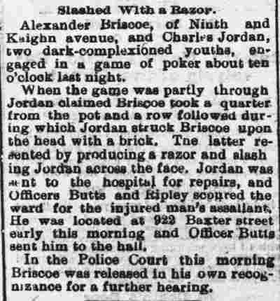 Slashed With a Razor, Camden Post, February 8, 1893
