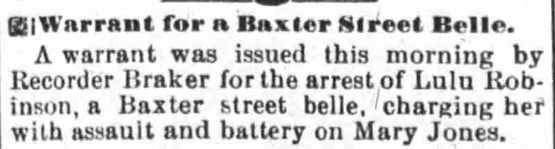 Warrant for a Baxter Street Belle, Camden Daily Telegram, May 21, 1895