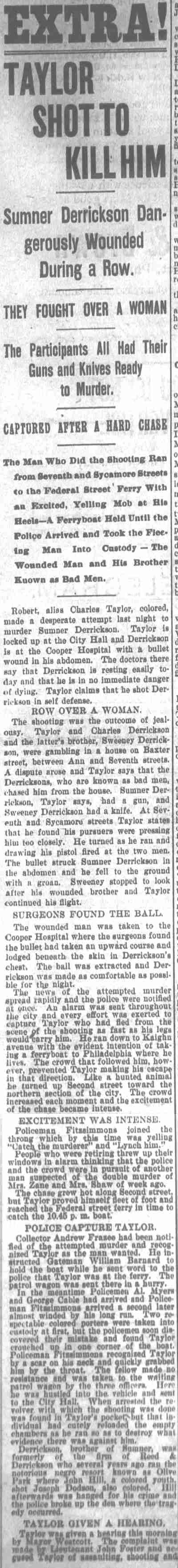 Taylor Shot to Kill Him, Camden Daily Telegram, October 19, 1897