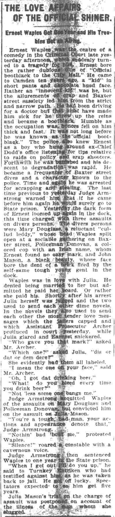The Love Affairs of the Official Shiner, Camden Daily Courier, February 10, 1900