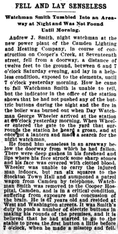 Fell and Lay Senseless, Philadelphia The Times, January 3, 1898