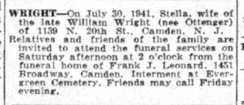 Wright obituary notice — Camden Courier-Post, July 31, 1941