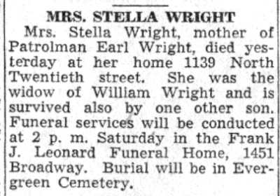 Mrs. Stella Wright obituary — Camden Courier-Post, July 31, 1941