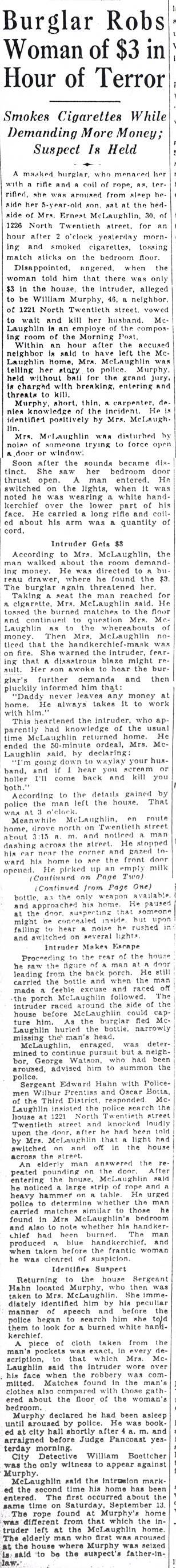 Burglar Robs Woman of $3 in Hour of Terror — Camden Courier-Post, December 13, 1930