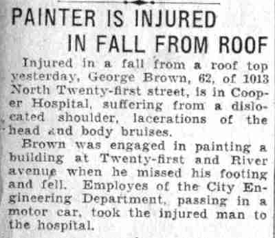 Painter Is Injured in Fall from Roof — Camden Courier-Post, June 1, 1932