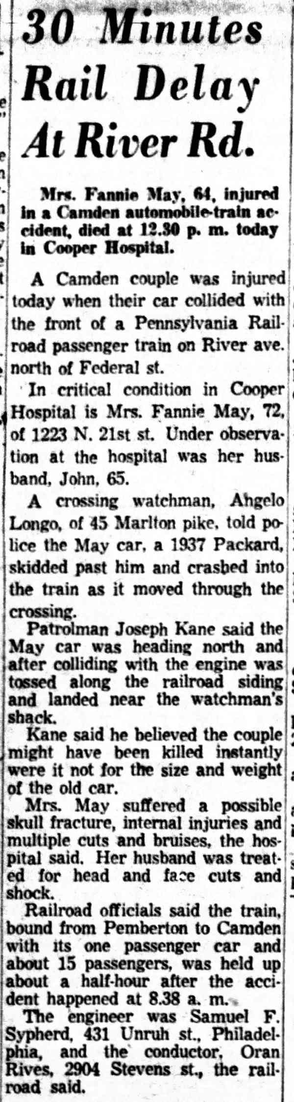 30 Minutes Rail Delay At River Rd. — Camden Courier-Post, February 2, 1956
