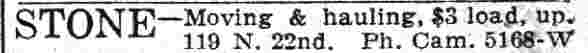 Theodore Stone Moving & Hauling — Camden Courier-Post, June 15, 1932