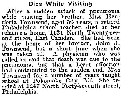 Dies While Visiting — Philadelphia Inquirer, February 28, 1915