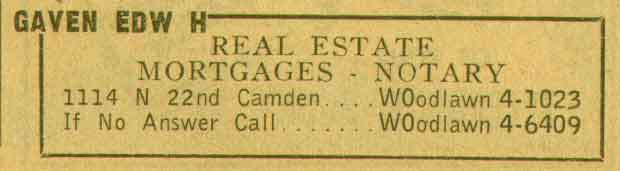 Edward H. Gaven — New Jersey Bell Yellow Pages, 1955