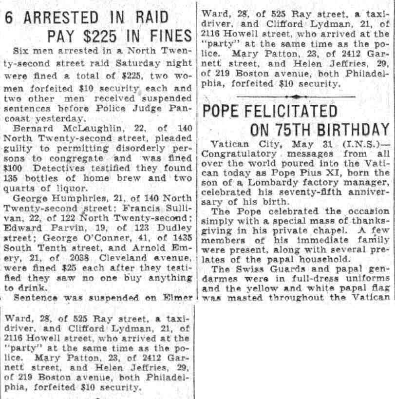 6 Arrested in Raid Pay $225 in Fines — Camden Courier-Post, June 1, 1932