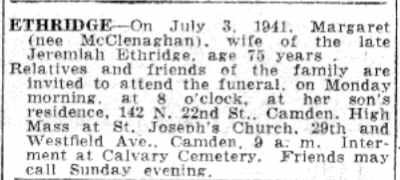Ethridge death notice — Camden Courier-Post, July 4, 1941