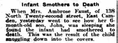 Infant Smothers to Death — Philadelphia Inquirer, March 5, 1916