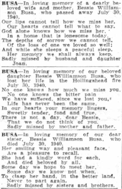 In Loving Memory of Bessie Williamson Busa — Camden Courier-Post, July 30, 1941
