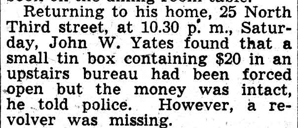 Burglar Visits Home of John W. Yates — Camden Courier-Post, February 21, 1938