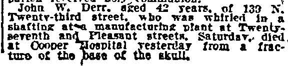 Death from Mill Accident — Philadelphia Inquirer, June 7, 1915