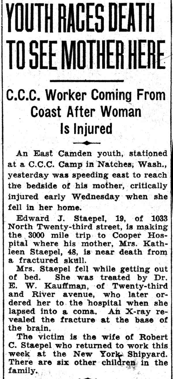 Youth Races Death to See Mother Here — Camden Courier-Post, August 31, 1935