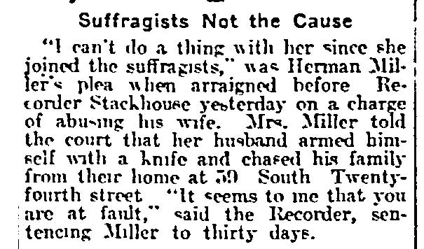 Suffragists Not the Cause — Herman Miller, 59 South 24th Street, Philadelphia Inquirer March 20, 1915