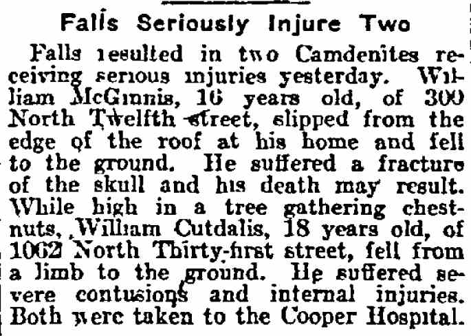 Falls Seriously Injure Two, Philadelphia Inquirer, October 17, 1912