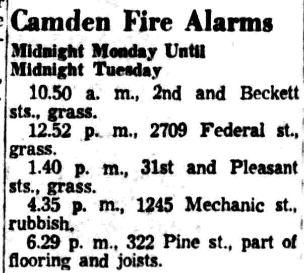 Camden Fire Alarms, Camden Courier-Post, February 15, 1956
