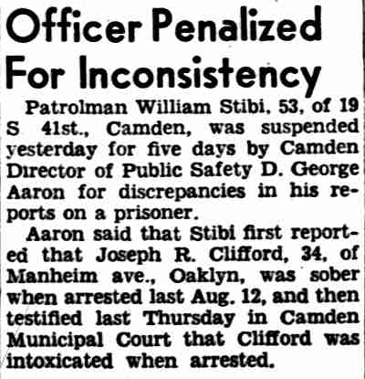 Officer Penalized for Inconsistency, Philadelphia Inquirer, August 23, 1952