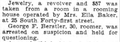 Rooming house robbery at 25 South 41st Street, Camden Courier-Post, June 6, 1932