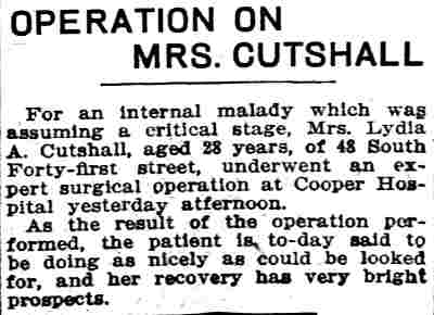 Operation on Mrs. Cutshall, Camden Daily Courier, April 25, 1913